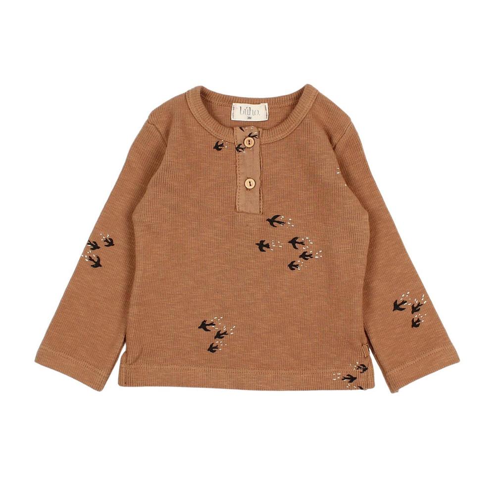 NEW BÚHO kid's birds t-shirt in muscade
